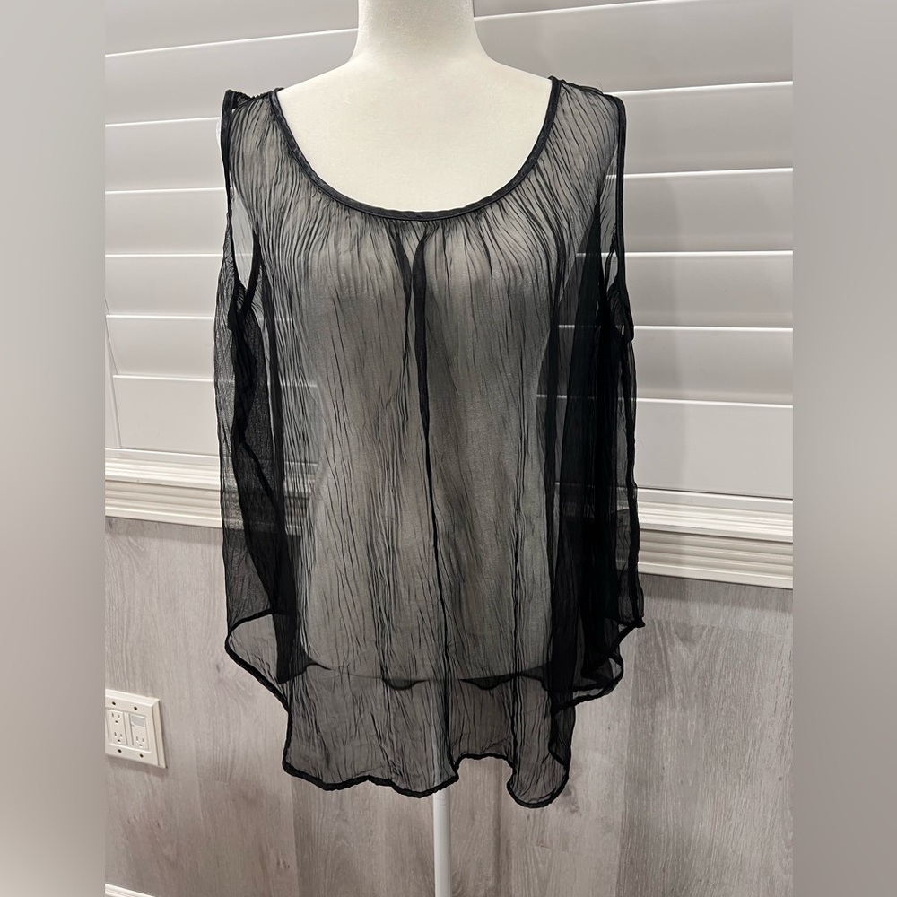 Butch Barclay Sheer Black Chiffon Tunic Tank M USA Boho Layering Versatile